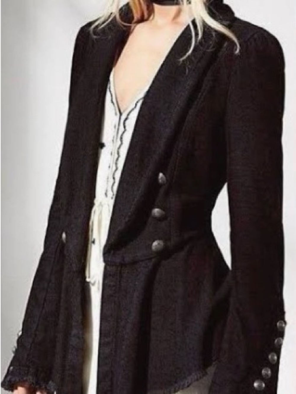Black Tailored Women’s Jacket with Decorative Buttons